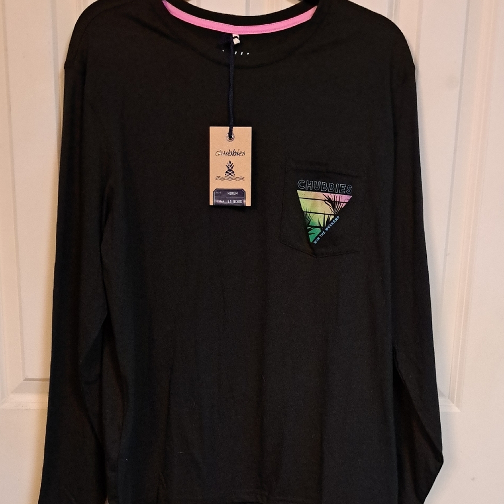 NWT Chubbies Black Long Sleeve Women Tee with Colorful Pocket